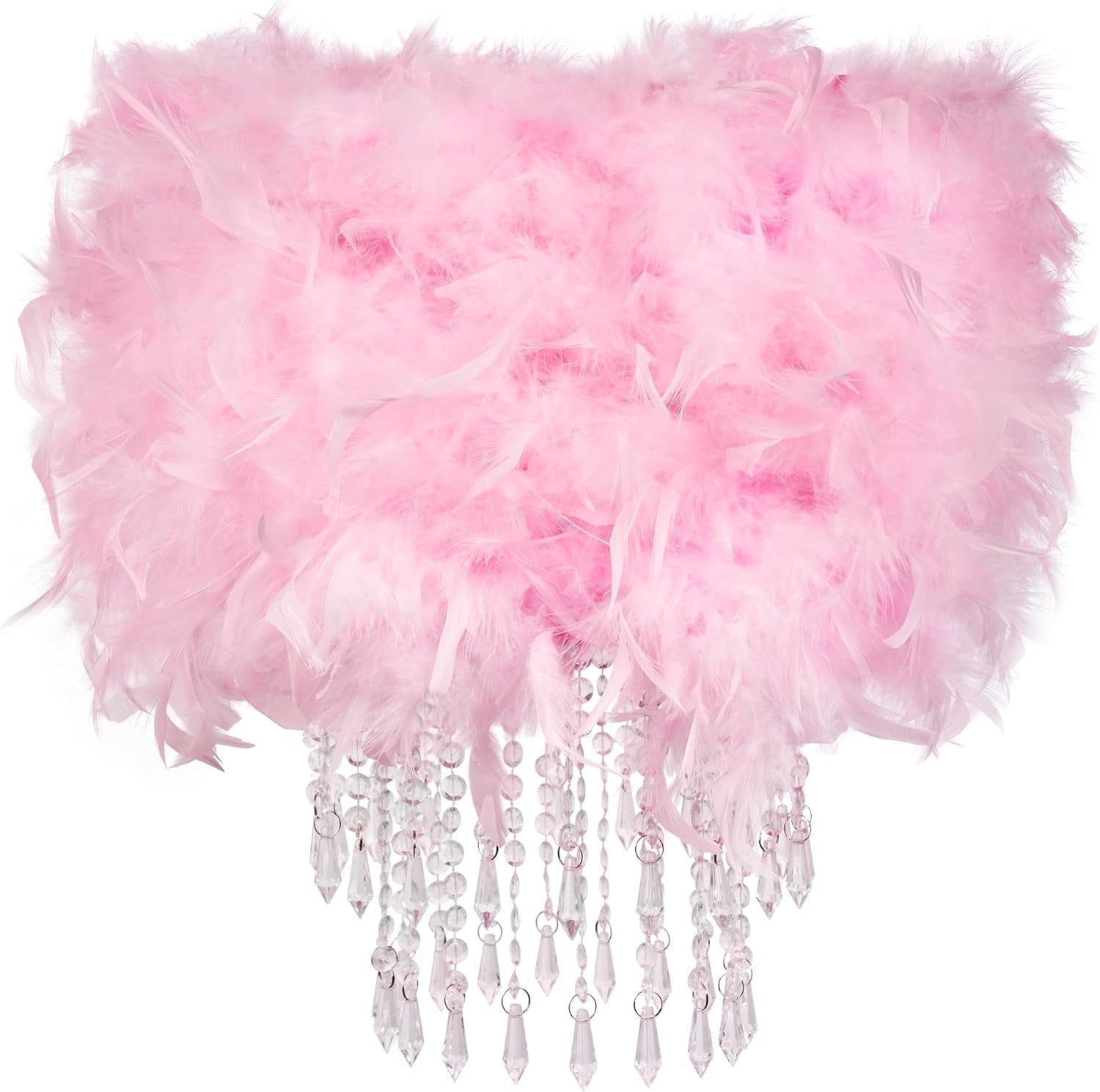 Pink Feather Lampshade Acrylic Beads Drum Ceiling Pendant Table Light