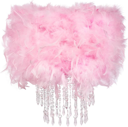Pink Feather Lampshade Acrylic Beads Drum Ceiling Pendant Table Light
