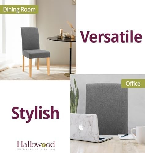 Modern Grey Fabric Dining Chairs Set of 2 with Solid Wooden Legs Kitchen Seats
