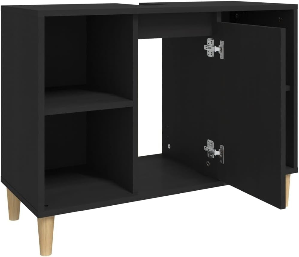 Black Under Sink Bathroom Cabinet with Door & Shelves | Modern Vanity Storage Un