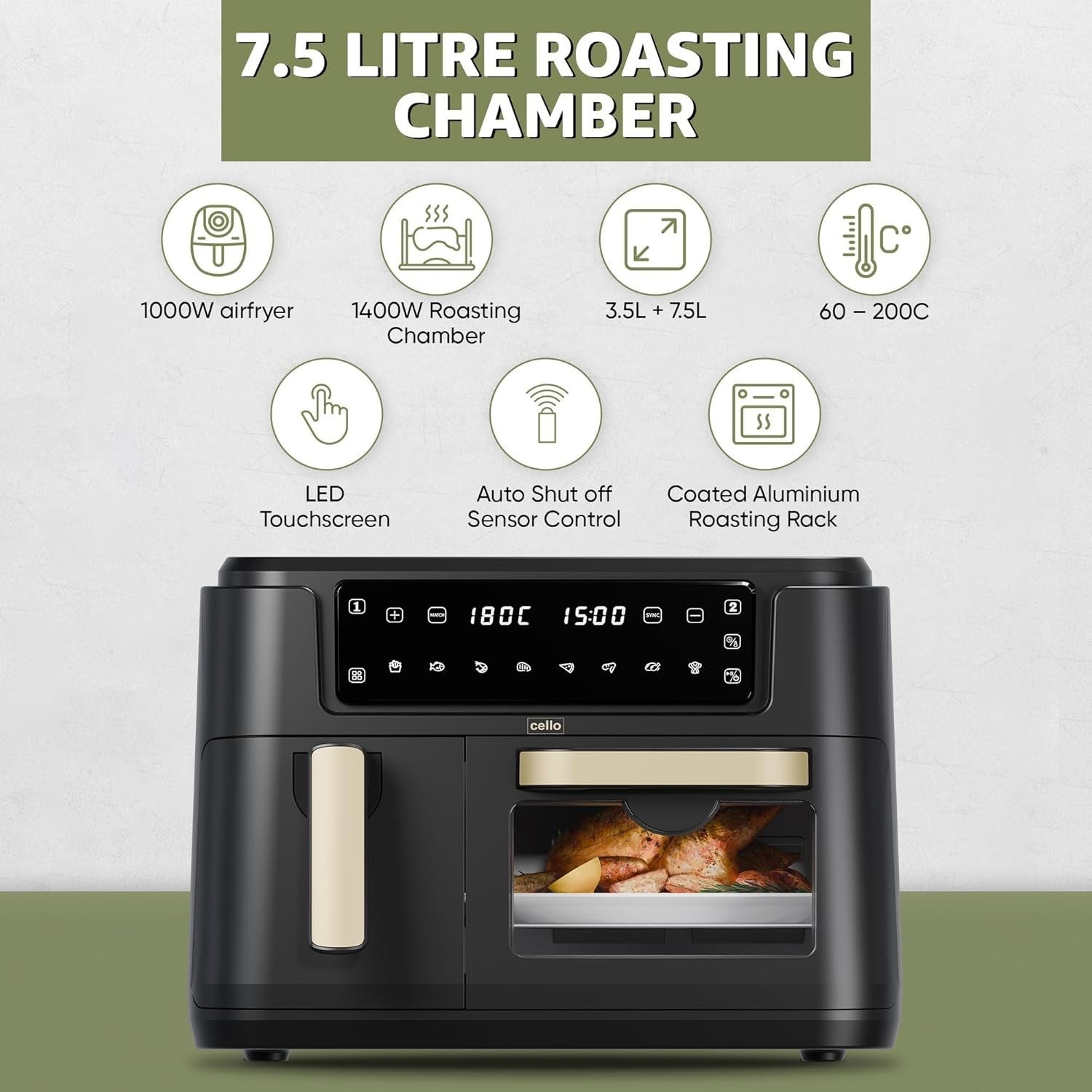 11L Dual Zone Air Fryer 2400W | 3.5L + 7.5L Drawers | 8-in-1 | Sage Black