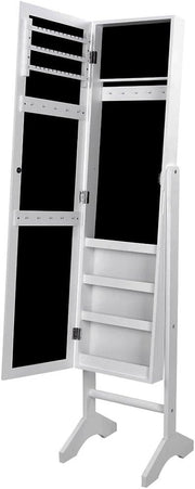 Standing Jewelry Cabinet with Mirror Compact Organizer Storage White