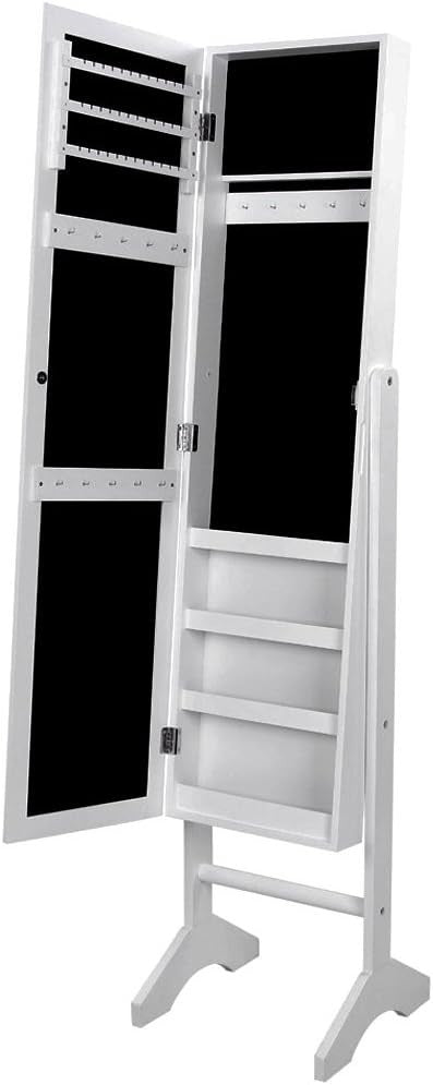 Standing Jewelry Cabinet with Mirror Compact Organizer Storage White