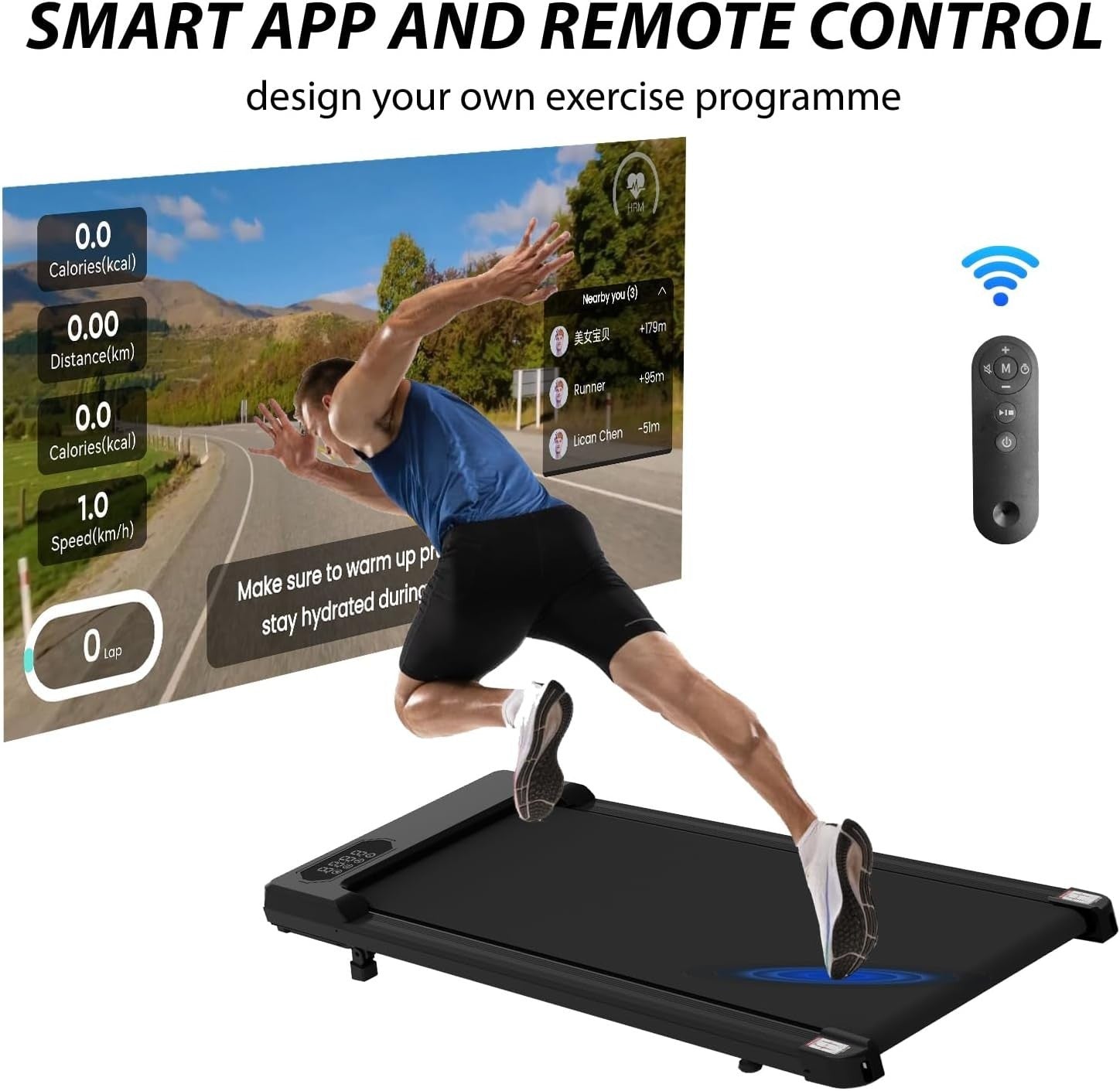 Under Desk Foldable Treadmill with Remote & Incline 1-8 km/h