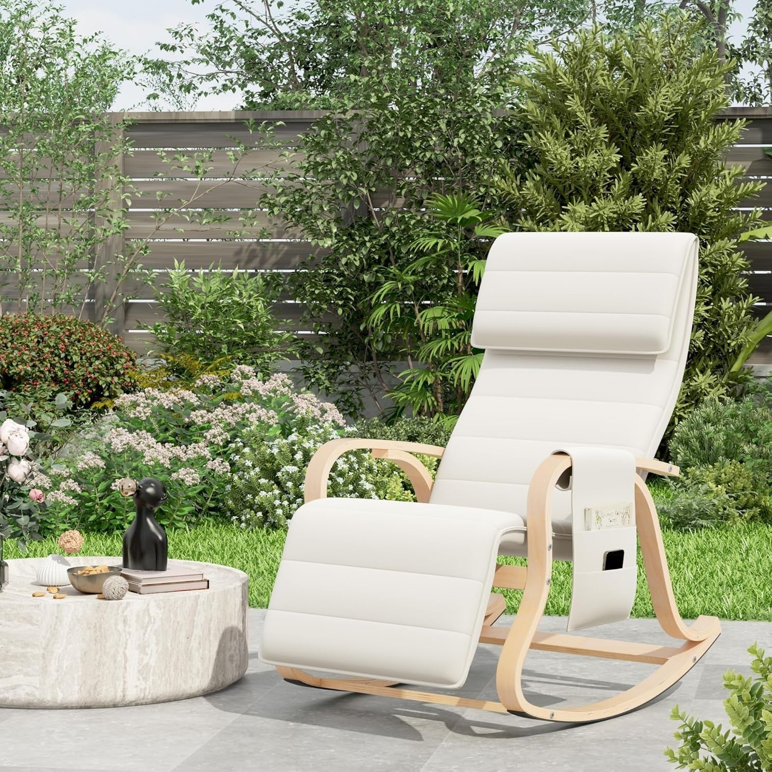 Comfortable Nursery Rocking Chair with Cushion & Adjustable Footrest, Beige