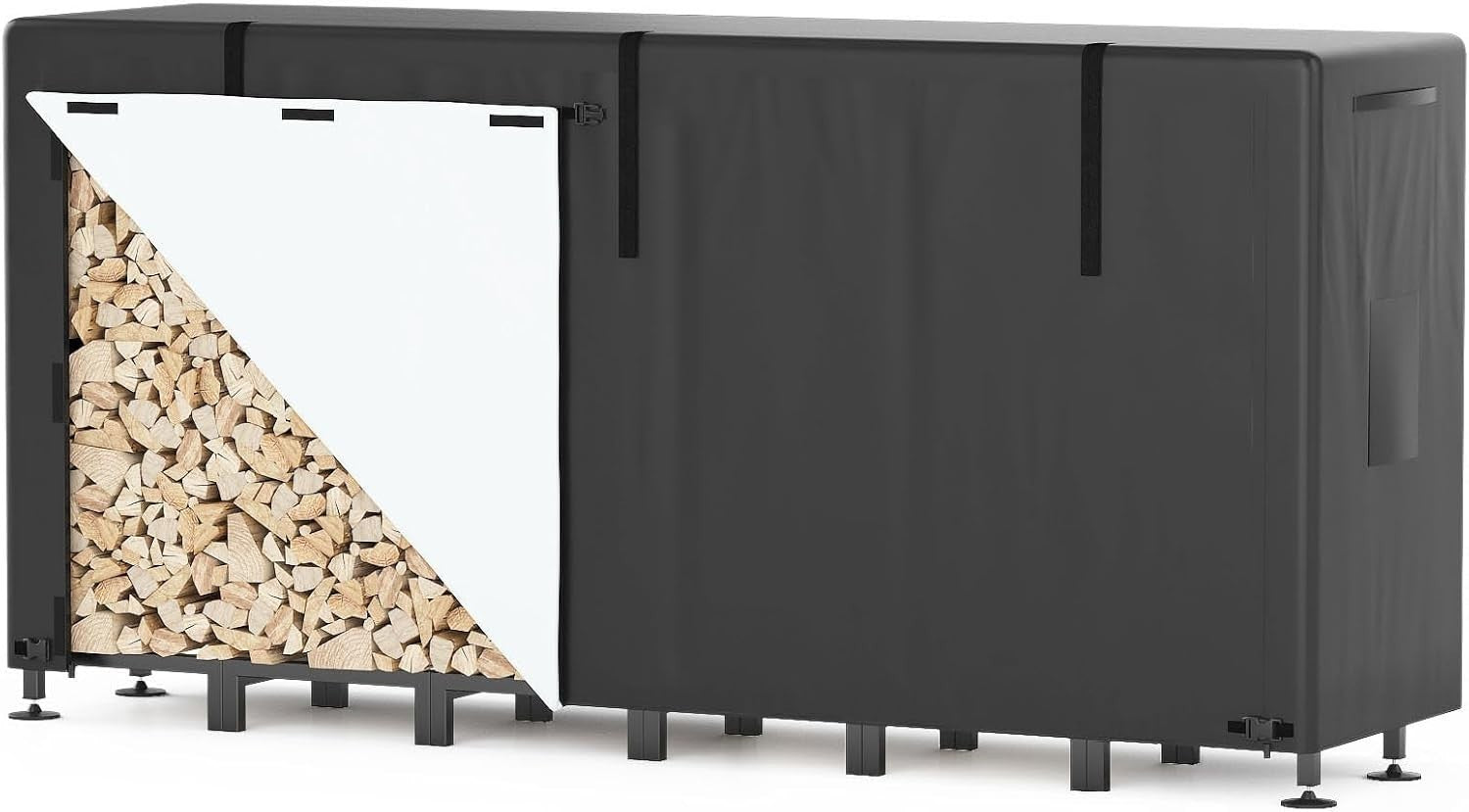 Heavy-Duty Outdoor Log Rack with Waterproof Cover, Expandable 235x25x116cm