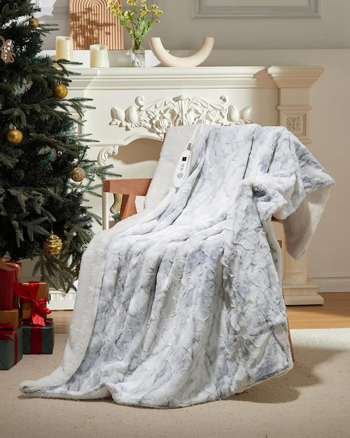 Electric Heated Throw Blanket Faux Fur 6 Heat Levels Auto Shut Off 130x160cm