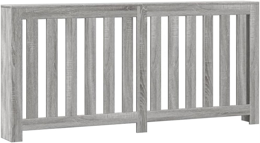 Grey Radiator Cover Cabinet 175x20x82cm | Modern Slatted Heater Cover with Shelf