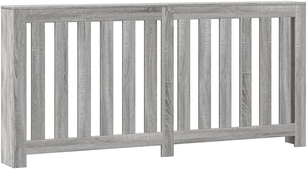 Grey Radiator Cover Cabinet 175x20x82cm | Modern Slatted Heater Cover with Shelf