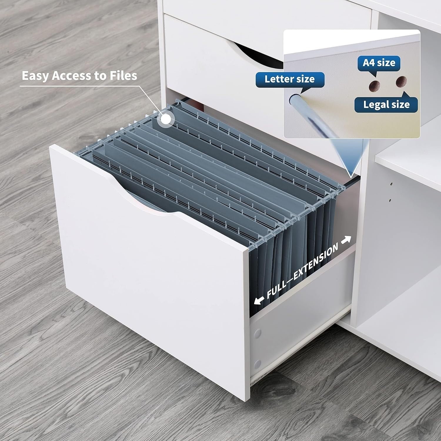 Large Rolling Lateral File Cabinet 3 Drawer Open Shelf Printer Stand