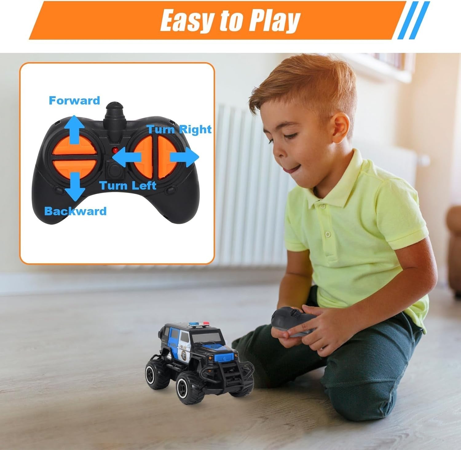Mini Police RC Car for Kids 3-7, Off-Road Remote Control Toy Gift
