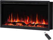 Electric Fireplace Wall Mounted Recessed 36” LED Heater Log Flame