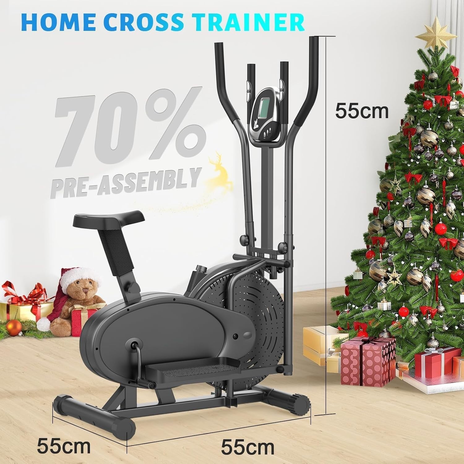 2-in-1 Elliptical Cross Trainer Exercise Bike Adjustable Seat Home Gym Machine