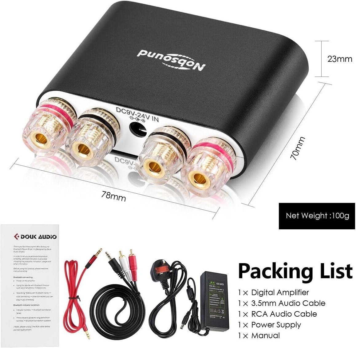 100W x2 Bluetooth Mini Amplifier HiFi Stereo DSP Audio Amp