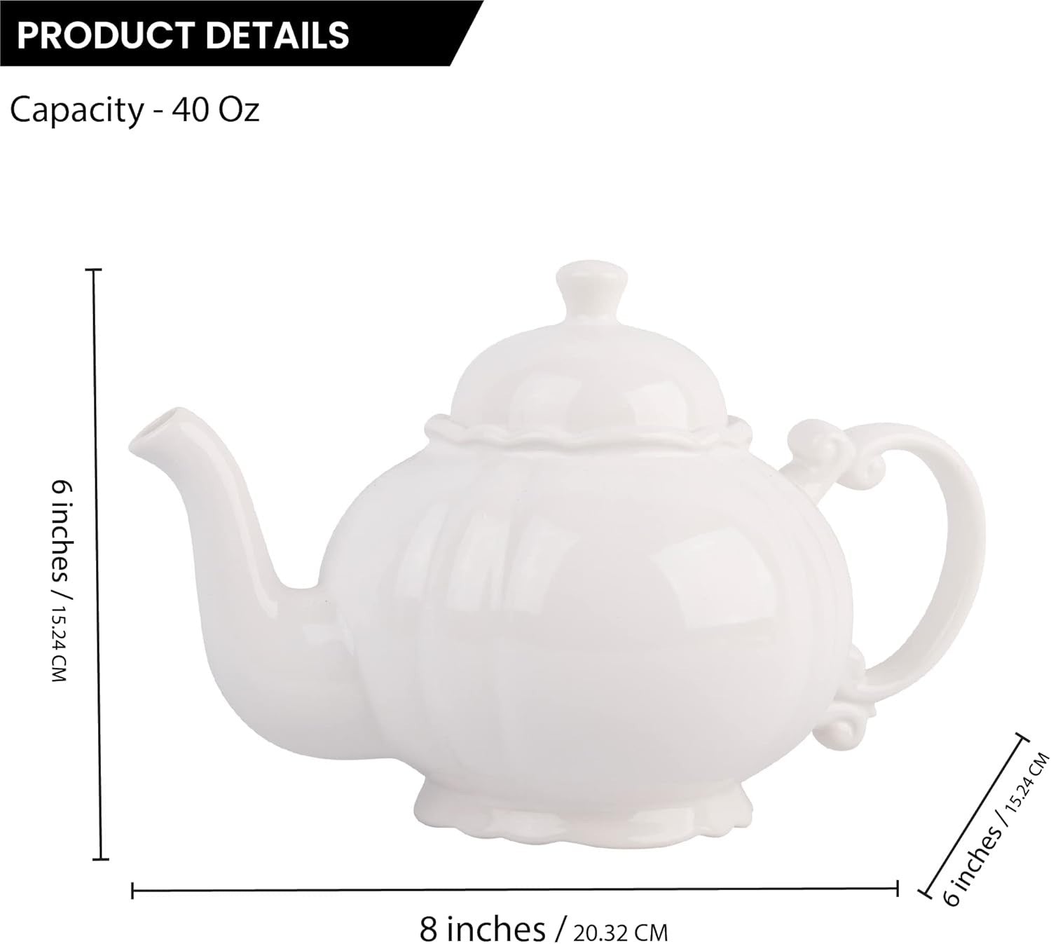 Vintage Porcelain Teapot 37oz European Style Ceramic Tea Coffee Pot