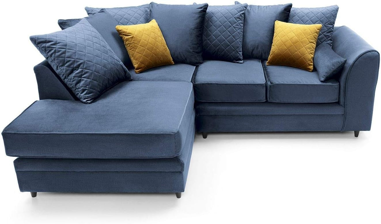 Dark Blue Velvet L Shape Corner Sofa 4 Seater – Water Repellent & Plush