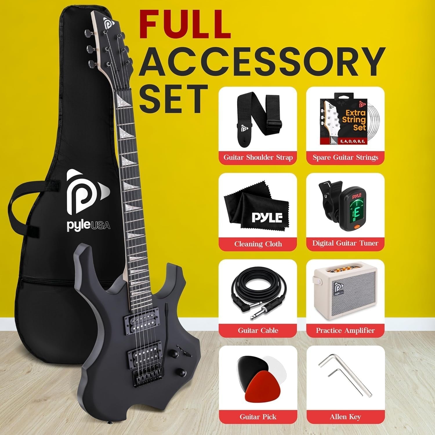 Full Size Electric Guitar Starter Kit w Amp & Accessories Black