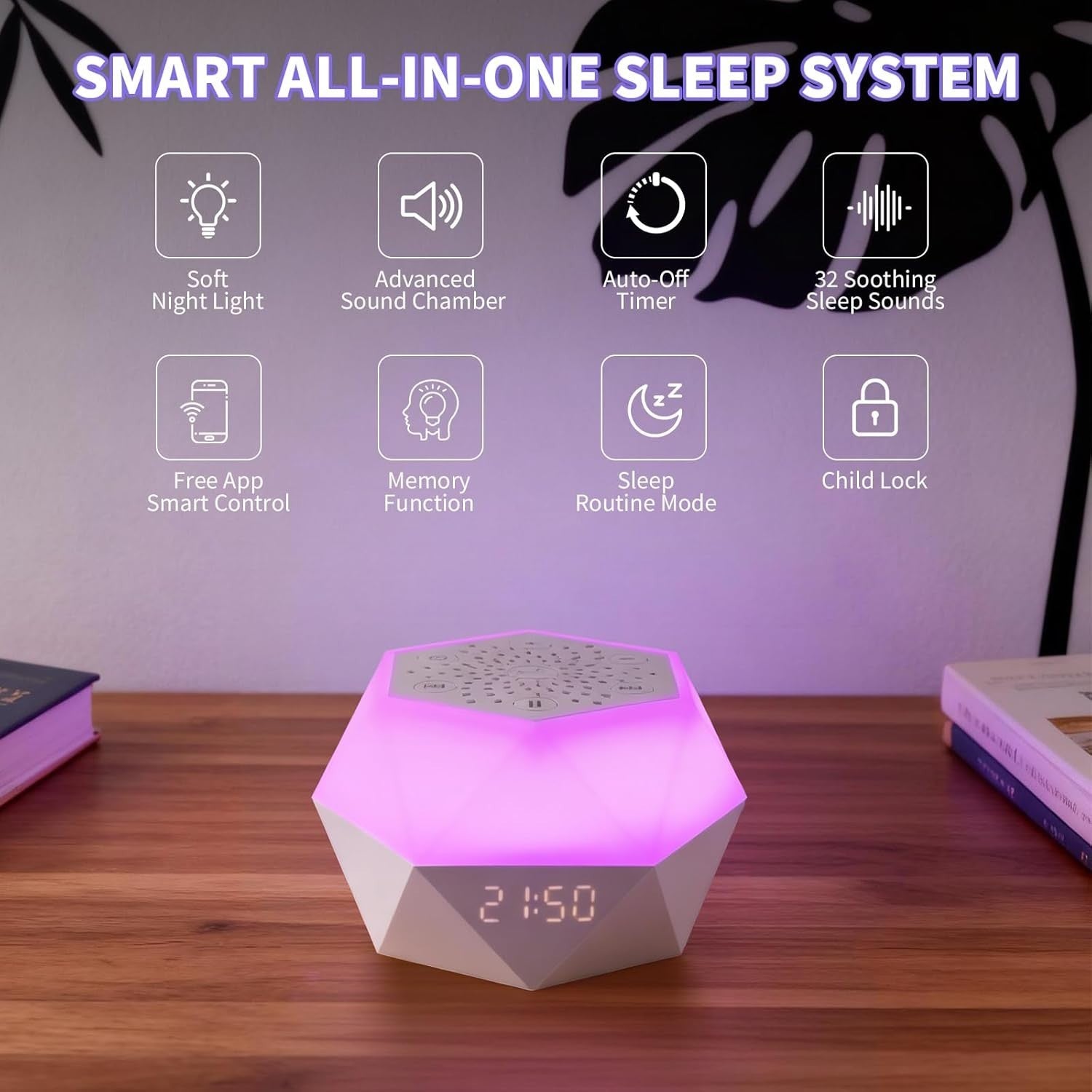 Smart White Noise Machine for Sleep – 32 Soothing Sounds, Night Light, Timer
