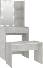 Dressing Table Set Vanity Makeup Desk Mirror Lights Storage Grey Modern Home