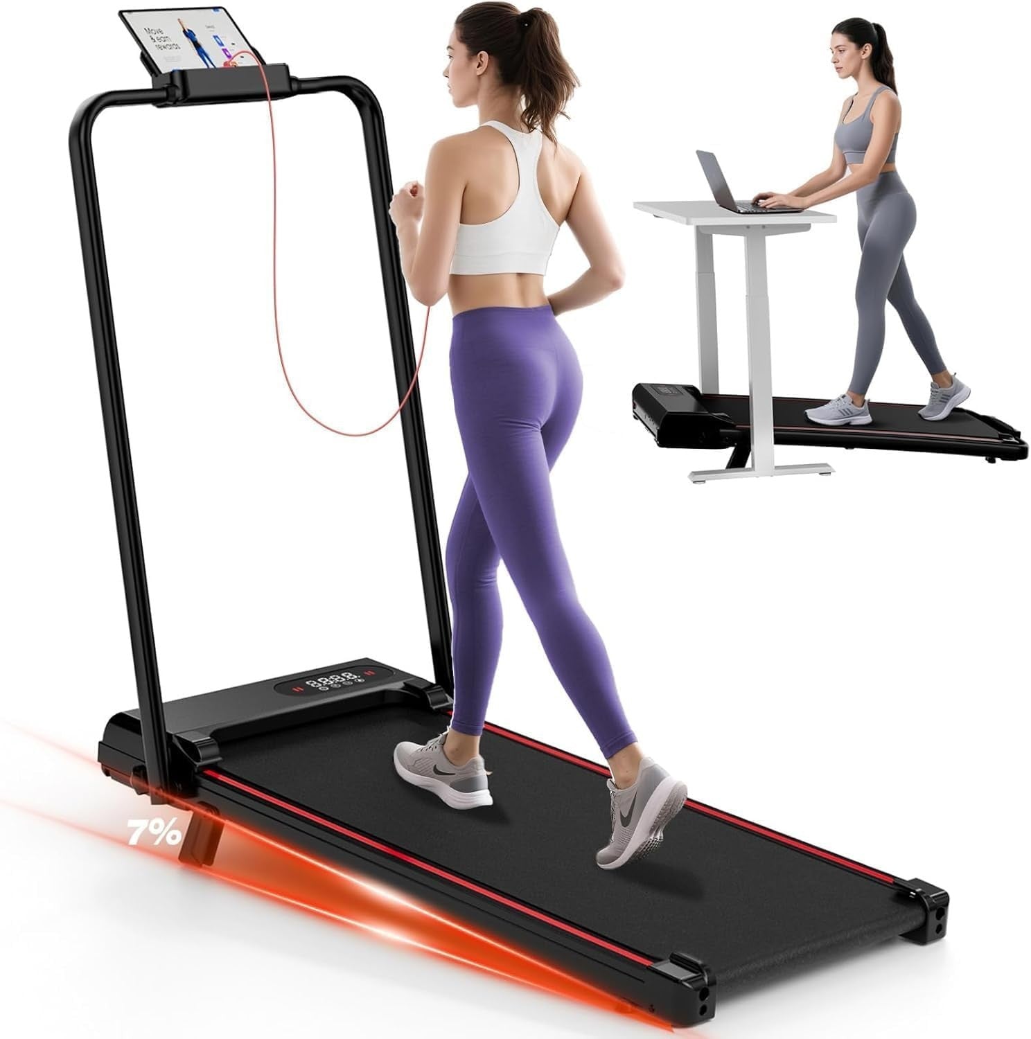 Foldable Under Desk Treadmill 2.5HP Incline Home Walking Pad 1-8KM/H