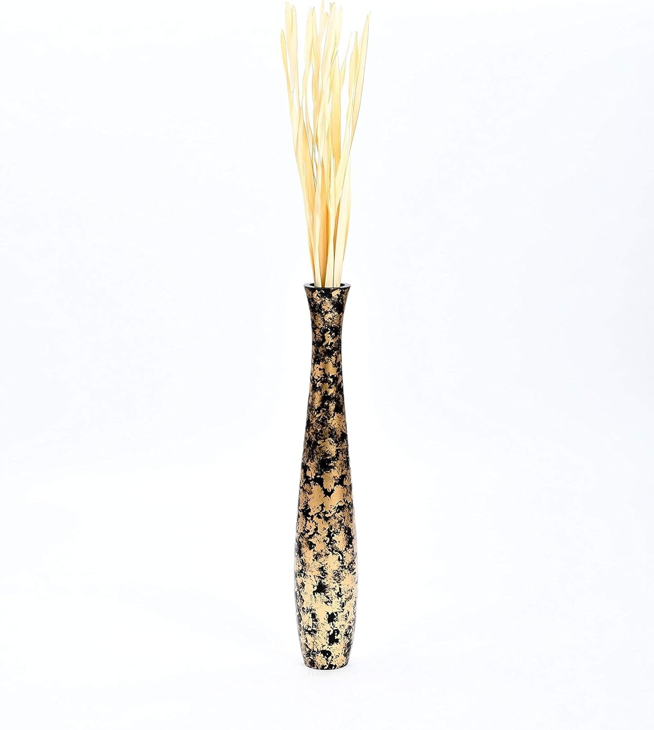 Gold Black Floor Vase 65cm Tall Wooden Decor for Pampas Grass