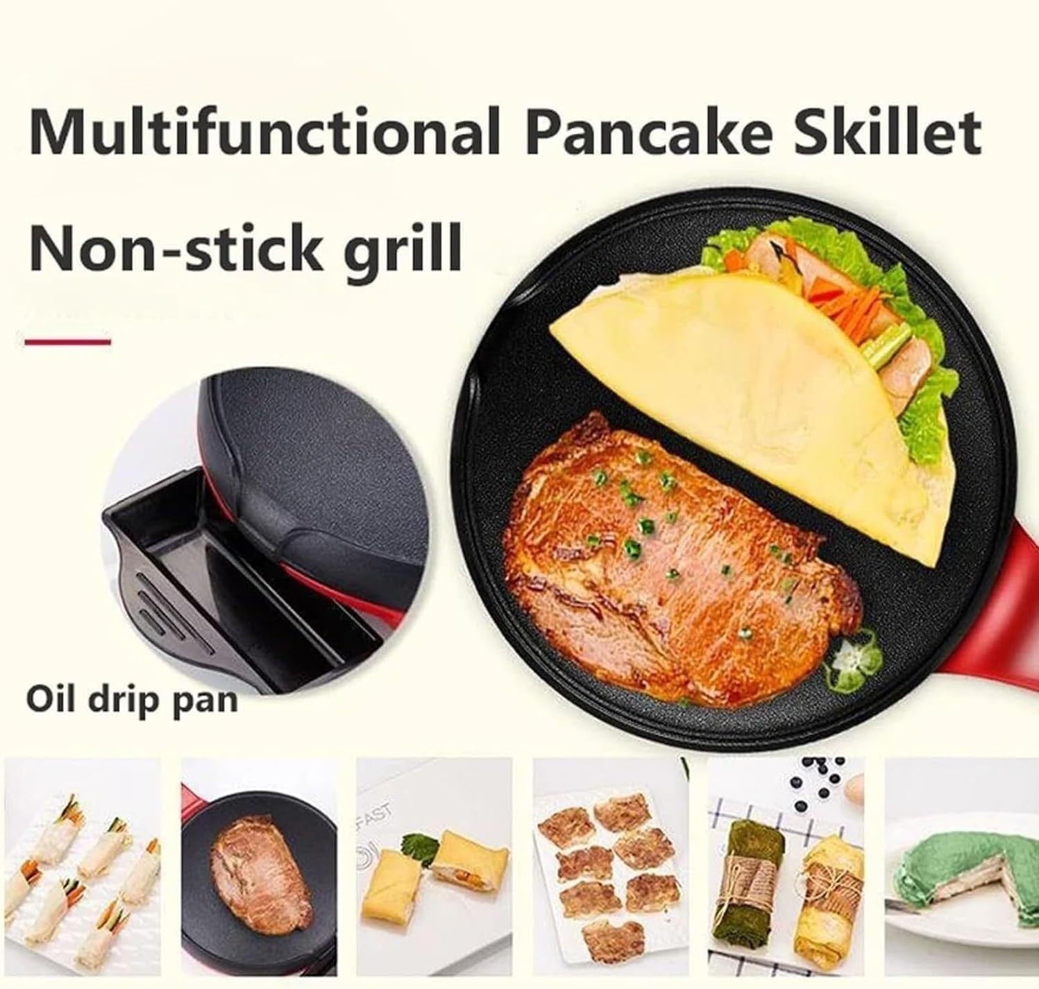 Electric Crepe Maker 600W Non-Stick Pancake Frying Pan 20cm Auto Temp Control