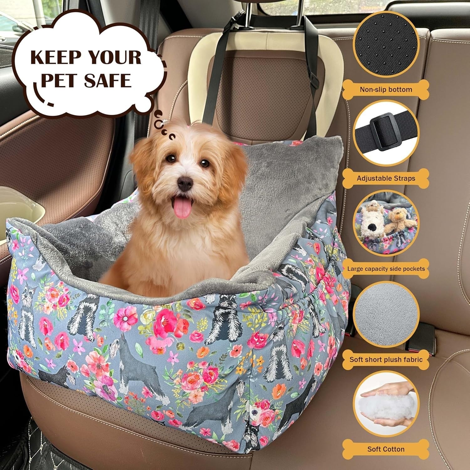 Pet Booster Car Seat Travel Bed Small Dogs Washable Cushion 25lbs