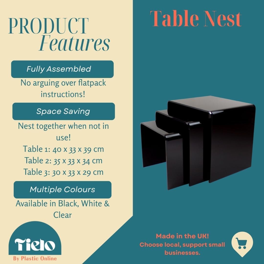 Clear Acrylic Nest of Tables Set 3 Modern Perspex Side End Coffee Display
