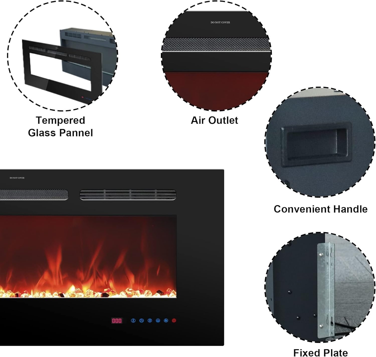 172cm Wall Mounted Electric Fireplace Heater LED Flame Timer Remote