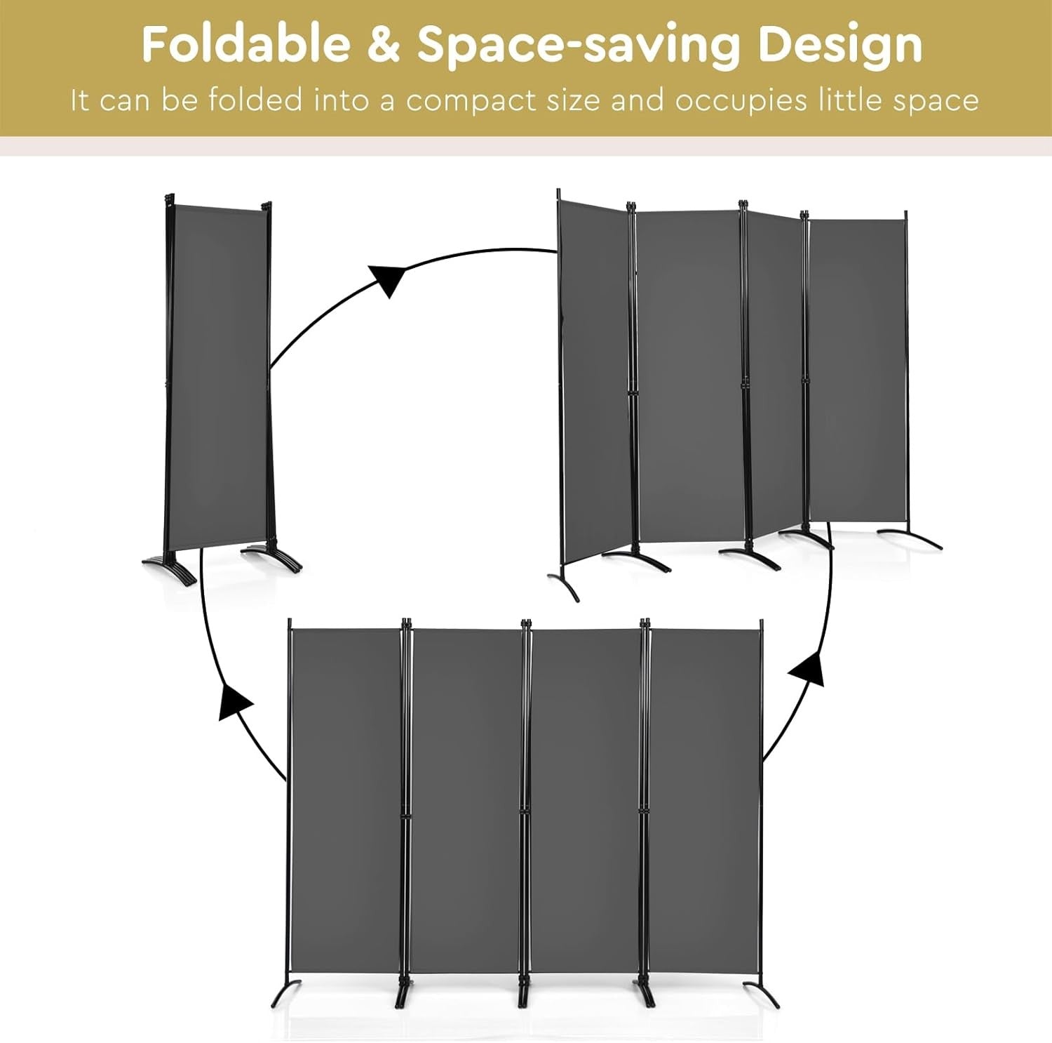 4 Panel Folding Room Divider Privacy Screen – Freestanding Partition Wall for Be