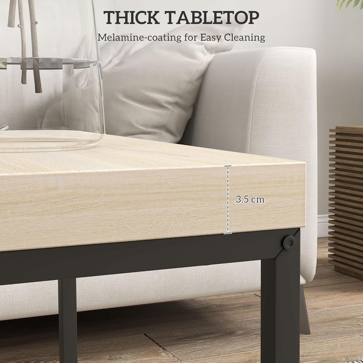 Oak Nesting Coffee Table Set Modern Square End Side Accent Tables Steel Frame