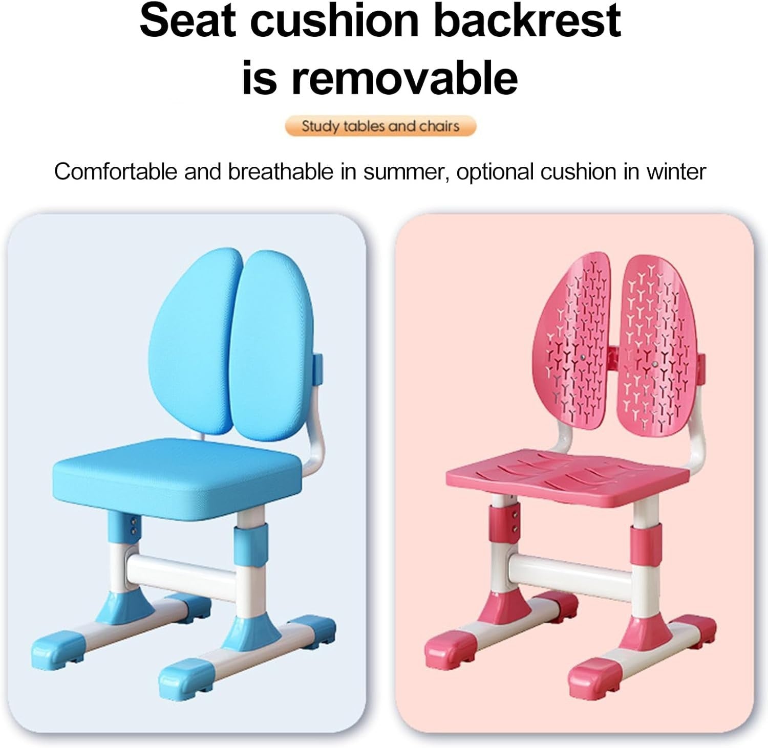 Kids Study Desk Chair Set Height Adjustable Writing Table with Bookshelf Blue