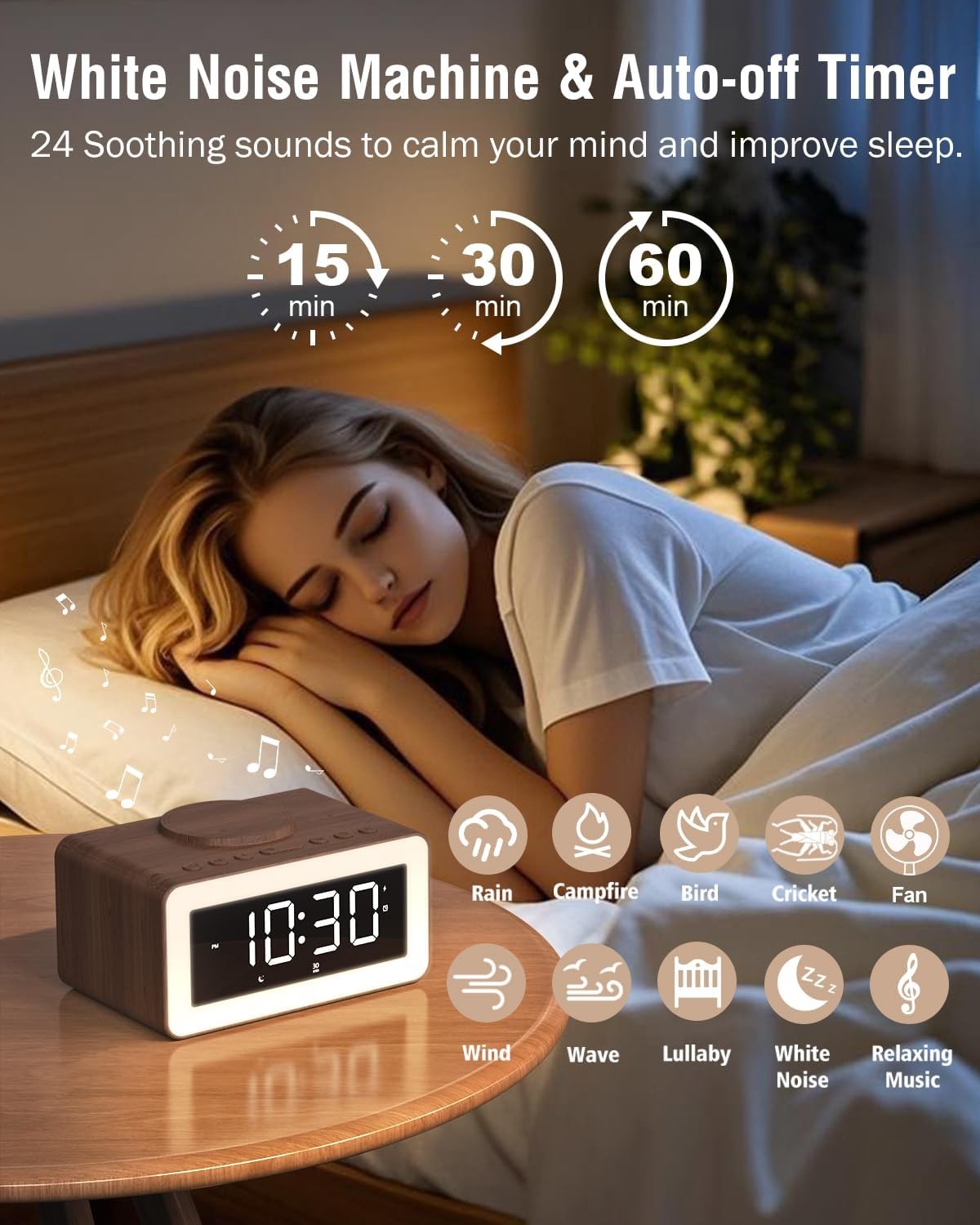 Wireless Charging Alarm Clock Bluetooth Speaker White Noise RGB Night Light