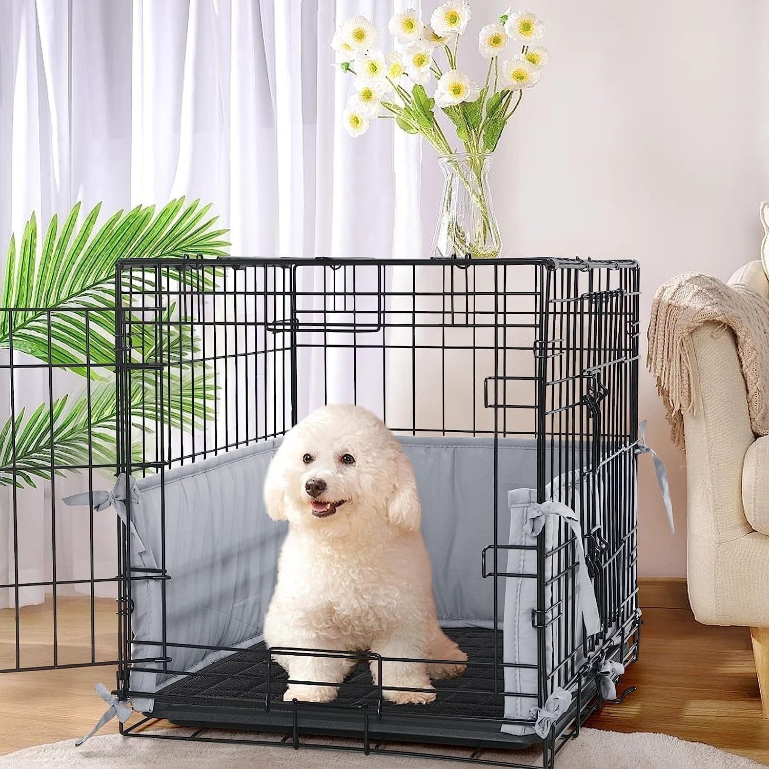 Soft Dog Crate Bumper Padding with Ties – Protective Kennel Cover 42"x28"