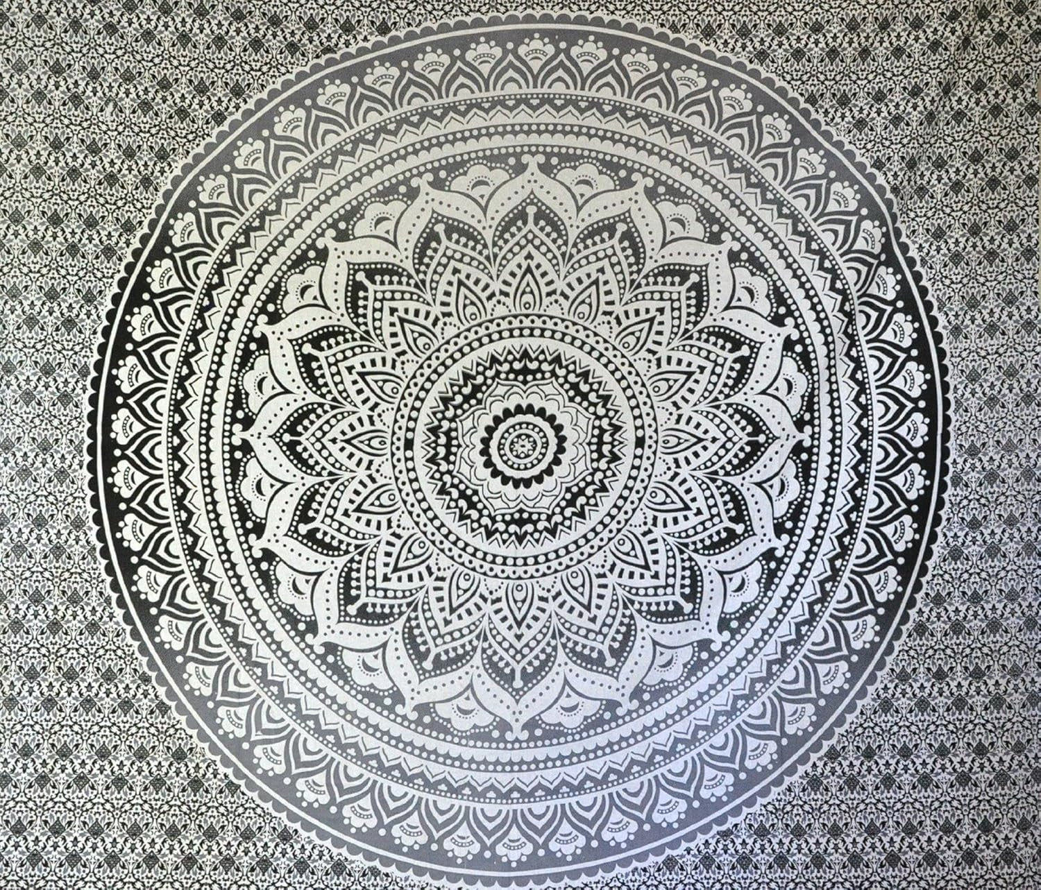 Black White Ombre Mandala Tapestry 82x87" Cotton Wall Hanging