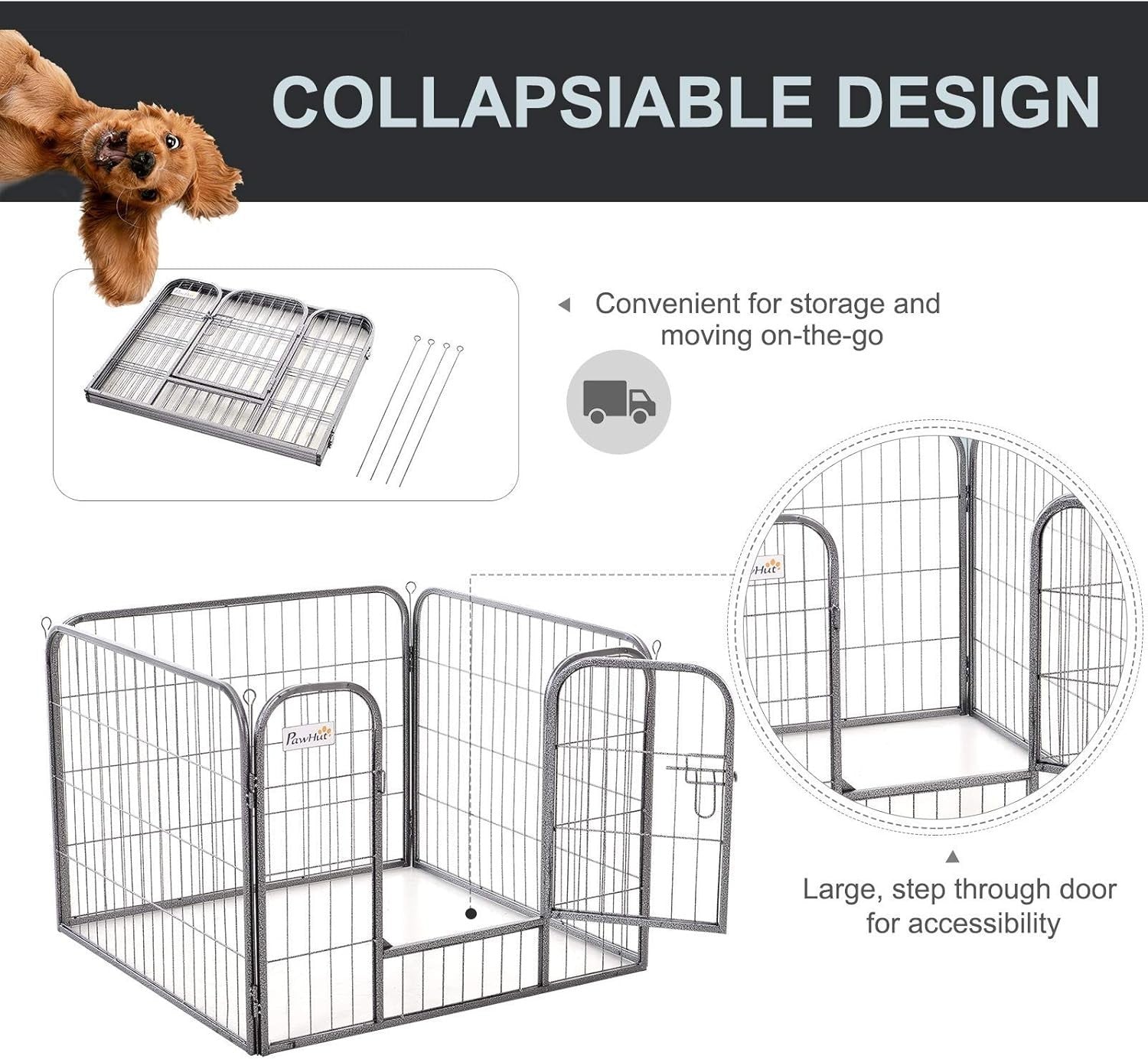 Heavy Duty Foldable Metal Pet Playpen 82x82x60cm Indoor Outdoor Kennel