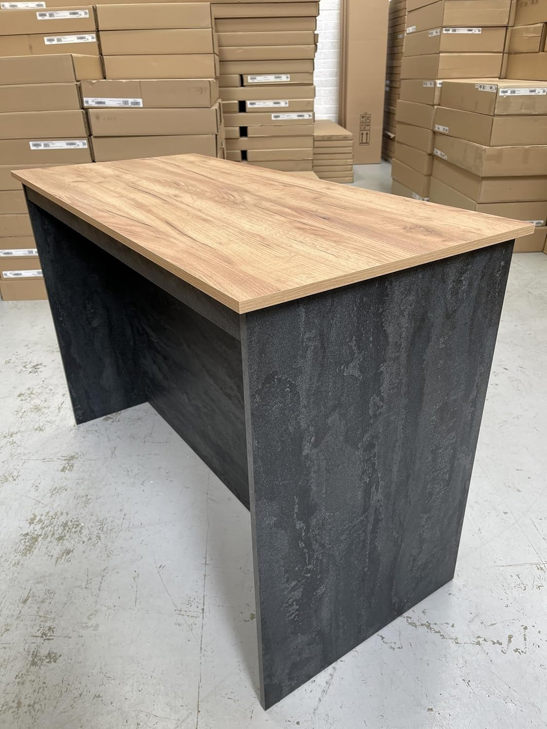 Modern Kitchen Island with Breakfast Bar & Shelves, 130 cm Black Concrete & Oak
