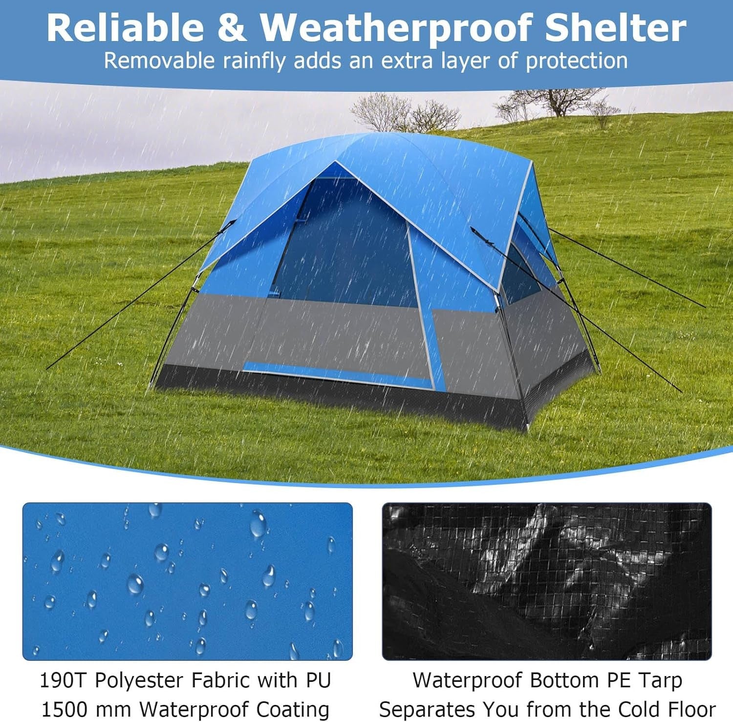 2-3 Person Waterproof Camping Tent Windproof Dome w/ Rainfly