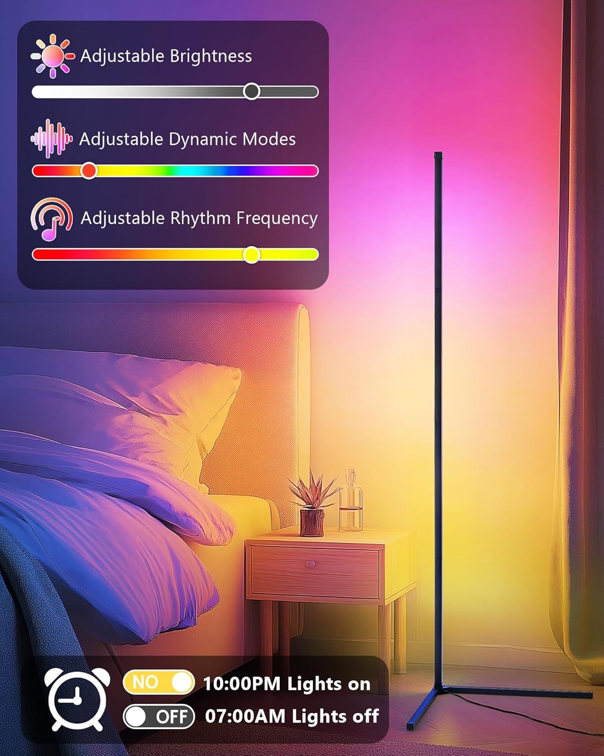 LED Corner Floor Lamp RGBIC Smart App Remote Music Sync Ambient Light