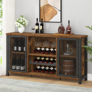 Rustic Farmhouse Wine Bar Cabinet Sideboard with Wine Rack & Glass Storage 140cm