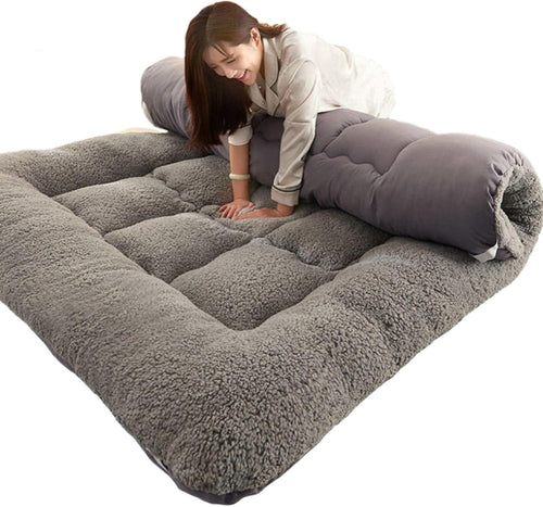 Double Floor Futon Mattress Foldable Tatami Bed Thick Soft Cotton Grey