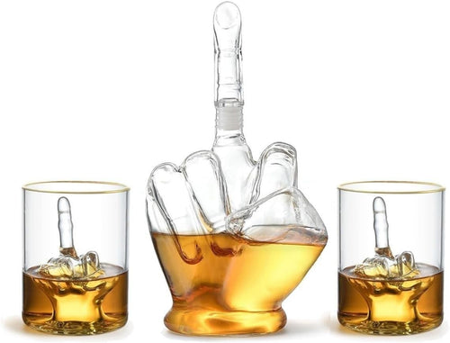 Middle Finger Whiskey Decanter Set 500ml – Funny Spirits Gift with Glasses & Fun