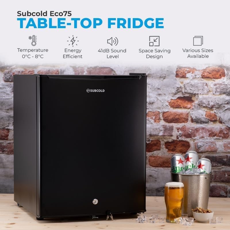 74L Mini Fridge Tabletop Cooler Lock & Key Low Noise Black