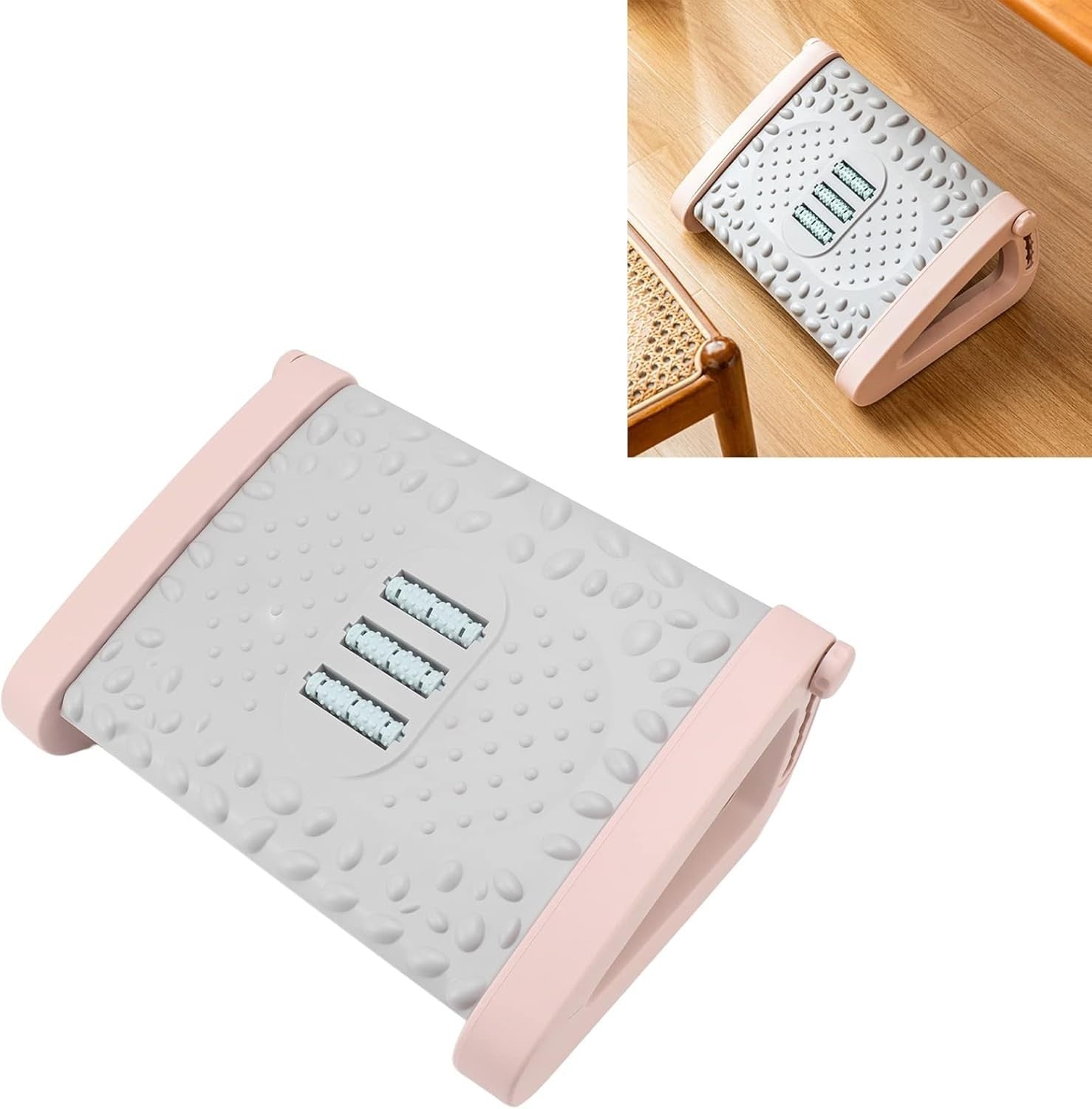 Under Desk Footrest Ergonomic Adjustable Foot Stool with Massage Surface Pink