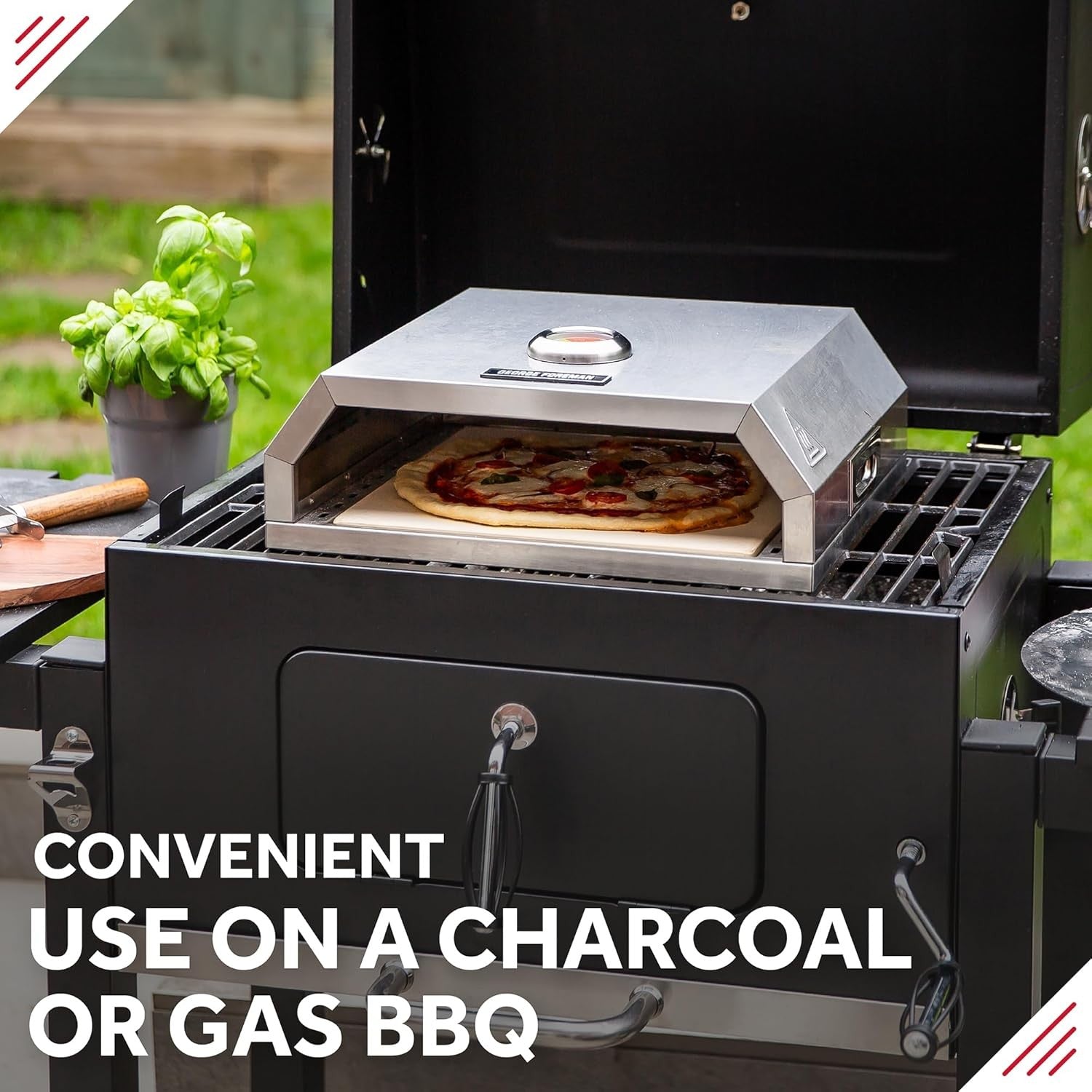 12" BBQ Pizza Oven Grill Top With Paddle & Stone Stainless Steel Outdoor Cooker