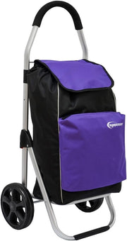Foldable Shopping Trolley 52L with Cooler Bag – Lilac, Heavy Duty Cart