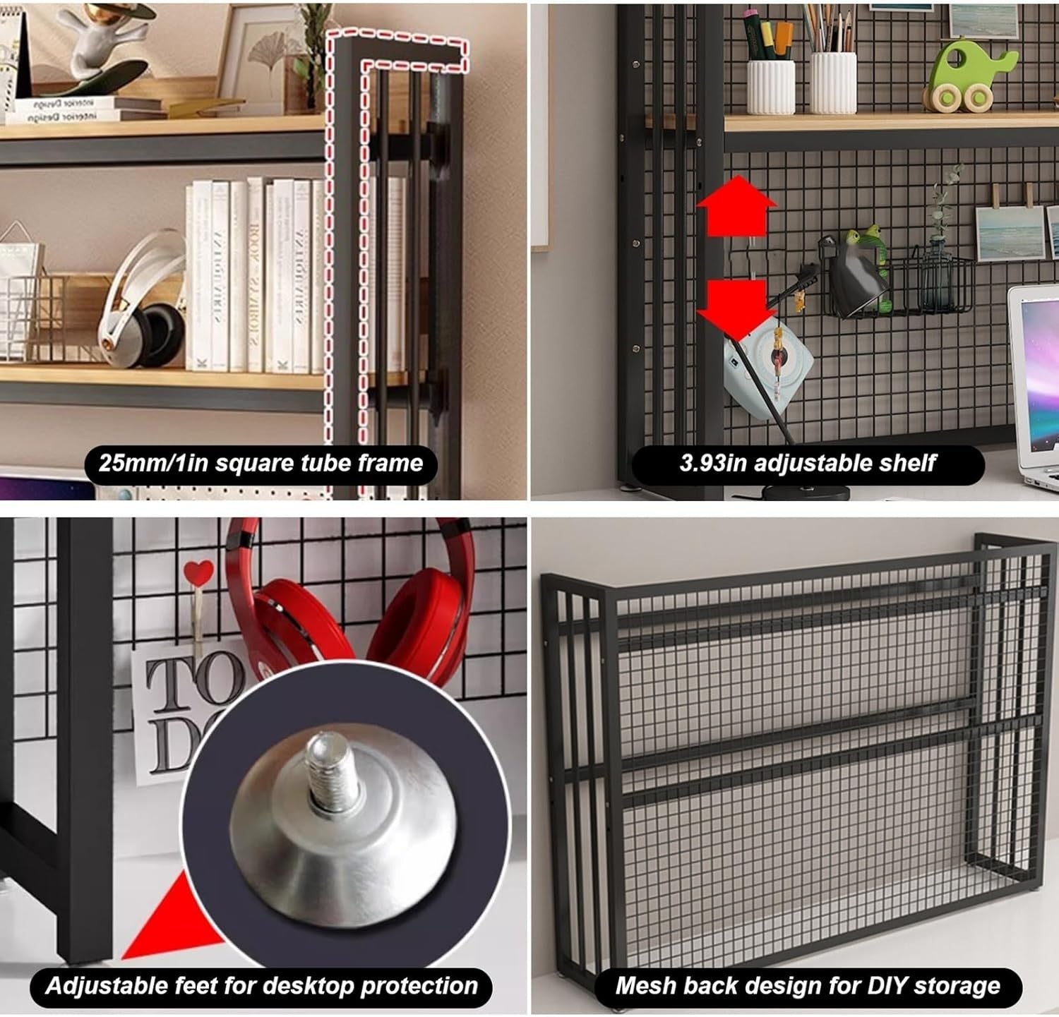 Adjustable Desktop Bookshelf 2-Tier White Monitor Riser Storage Rack Industrial