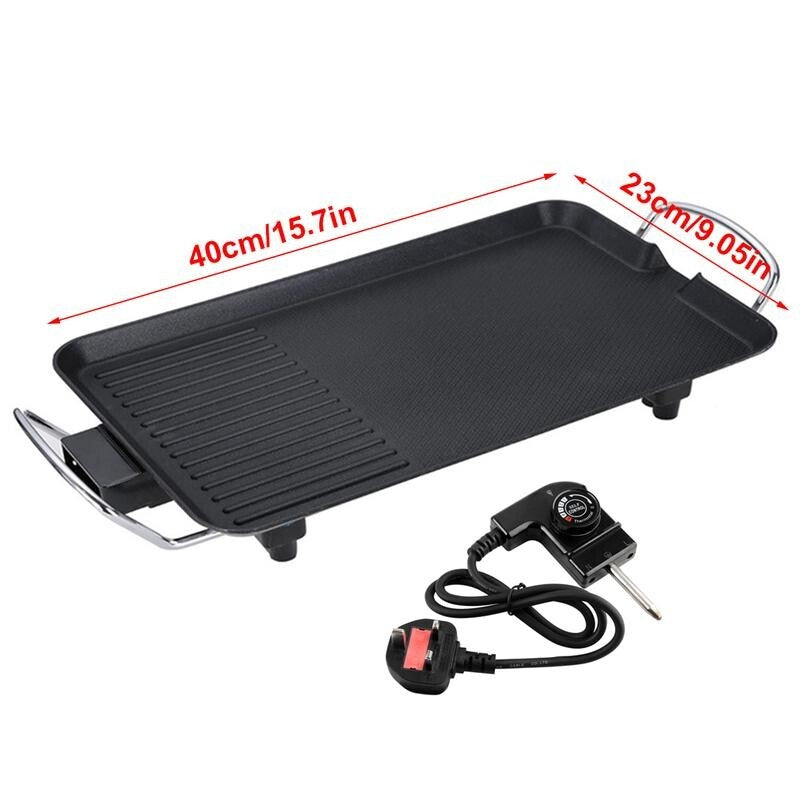 Teppanyaki Electric Grill 1360W BBQ Hot Plate Table Top Griddle 40x23cm UK Plug