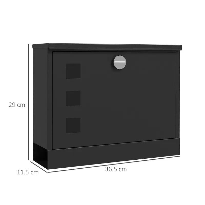 Wall Mounted Post Box with Lock – Modern Black Steel Mailbox