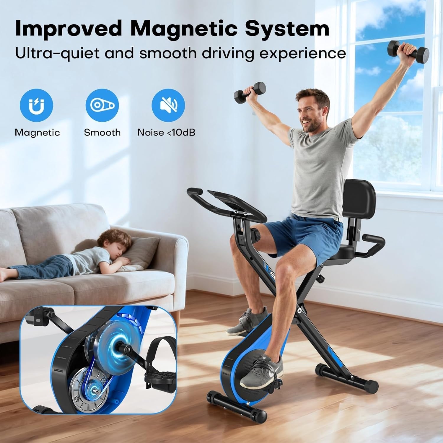 Foldable Exercise Bike 16-Level Magnetic Resistance Quiet Adjustable Fitness